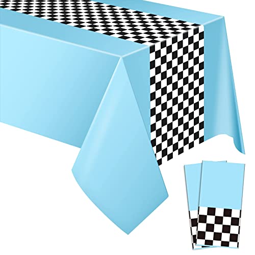 Racing Car Tischdecken, 2 PCS Rennauto-Tischdecken, Rennstrecke rechteckig Tischdecken, Rennparty-Zubehör für Jungen, für Kind Junge Geburtstag, Rennwagen Thema Party 137 * 274 cm (Blau) von YEAMLTE