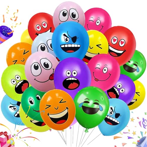 100 Stück Luftballon Smiley, 12 Zoll Emotion Latex Luftballons, Niedlich Lustig Luftballons, Bunte Smiley Ballon, Luftballons Geburtstag, Für Geburtstag Deko Jungen Mädchen Baby Shower von YEAPEAK