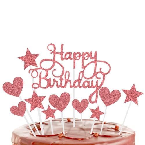 Happy Birthday Cake Toppers, Rose Gold Cake Cupcake Toppers for Cake Glitter Heart Stars Birthday Gift Personalised Cake Toppers for Women Girls Anniversary Birthday Parties Happy Birthday Cake Toppers, Rose Gold Cake Cupcake Toppers for Cake Glitter Heart Stars Birthday Gift Personalised Cake Toppers for Women Girls Anniversary Birthday Parties von YEDJFFIYO