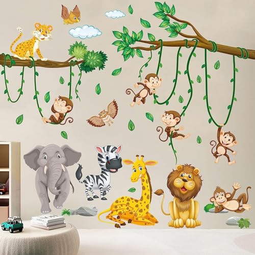 YEELIKE Wandtattoo Dschungel Tiere, Kinderzimmer Wandsticker Babyzimmer Wandaufkleber Elefant Giraffe Löwe AFFE Zebra Eule für Jungen Mädchen Schlafzimmer Wanddeko YEELIKE Wandtattoo Dschungel Tiere, Kinderzimmer Wandsticker Babyzimmer Wandaufkleber Elefant Giraffe Löwe AFFE Zebra Eule für Jungen Mädchen Schlafzimmer Wanddeko von YEELIKE