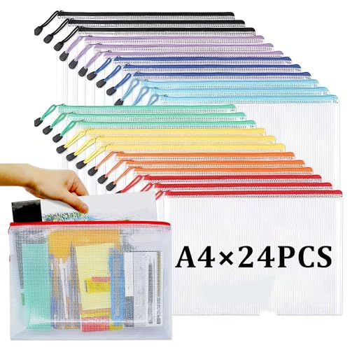 YEENAIV Dokumentenmappe A4 Sammelmappe für Schule, Foldersys Dokumententasche Wasserdichte Zip Beutel, 24PCS Mesh Kunststoff Zip Pocket für Büros Zubehör YEENAIV Dokumentenmappe A4 Sammelmappe für Schule, Foldersys Dokumententasche Wasserdichte Zip Beutel, 24PCS Mesh Kunststoff Zip Pocket für Büros Zubehör von YEENAIV
