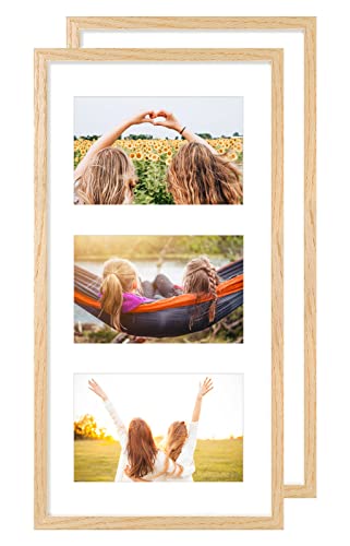 YEEPHAN Eichen Holz bilderrahmen 3 bilder 10x15 mit passepartout,bilderrahmen 3 fotos aus massivem Eichenholz mit Plastic glass Front für die Wandmontage,2er Pack,Naturholz Farbe von YEEPHAN