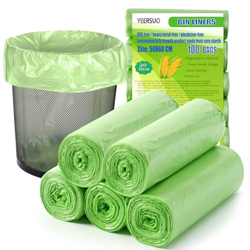 Müllbeutel, 100 Stück, Biomüllbeutel 20L, kompostierbare Mülltüten, Biomülltüten für Küche und Büro, 50 x 60 cm, grün von YEERSUO