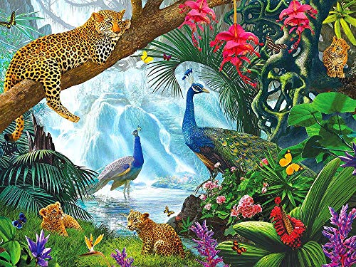 DIY Ölgemälde Malen nach Zahlen Erwachsene Kinder, Pfau Leopard Schmetterling Tiere Welt Zahlenmalerei ab 5 Öl Wandkunst (Pfau, mit Rahmen) von YEESAM ART