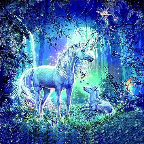 YEESAM ART® Kreuzstich-Set für Fortgeschrittene – Schlümpfe-Pferd, exquisites Muster, 11-fädig, 36 x 36 cm, weiße Leinwand – Handarbeit, Weihnachtsgeschenke von YEESAM ART