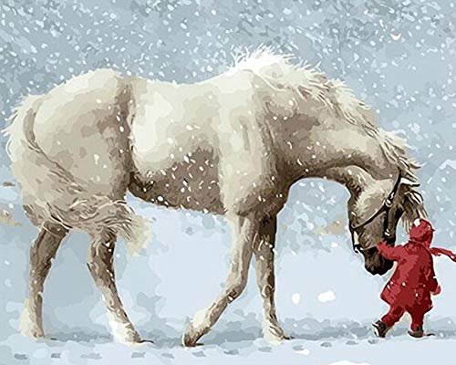 YEESAM ART DIY Ölgemälde Malen nach Zahlen Erwachsene Kinder, Mädchen Pferd im Schnee Schimmel Zahlenmalerei ab 5 Öl Wandkunst YEESAM ART DIY Ölgemälde Malen nach Zahlen Erwachsene Kinder, Mädchen Pferd im Schnee Schimmel Zahlenmalerei ab 5 Öl Wandkunst von YEESAM ART