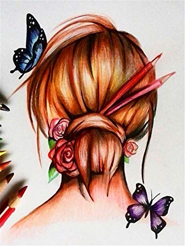 YEESAM ART DIY Ölgemälde Malen nach Zahlen Erwachsene Kinder, Mädchen Schmetterling Rose Blumen Zahlenmalerei ab 5 Öl Wandkunst (Mädchen, mit Rahmen) von YEESAM ART