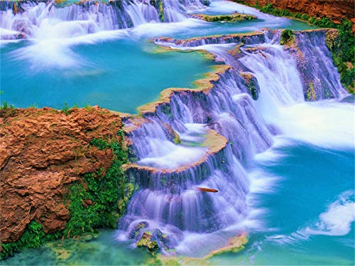 YEESAM ART DIY Ölgemälde Malen nach Zahlen Erwachsene Kinder, Wasserfall Landschaft Zahlenmalerei ab 5 Öl Wandkunst (Wasserfall, mit Rahmen) von YEESAM ART