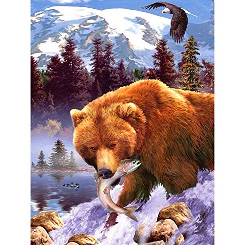 YEESAM ART Diamond Painting Kits Full Drill, Winter Bär Adler Wald Berg See Tier 30x40cm DIY 5D Diamant Kunst Mosaik Handwerk für Erwachsene Kinder Anfänger Kristalle Kreuzstich Weihnachten (Bär) von YEESAM ART