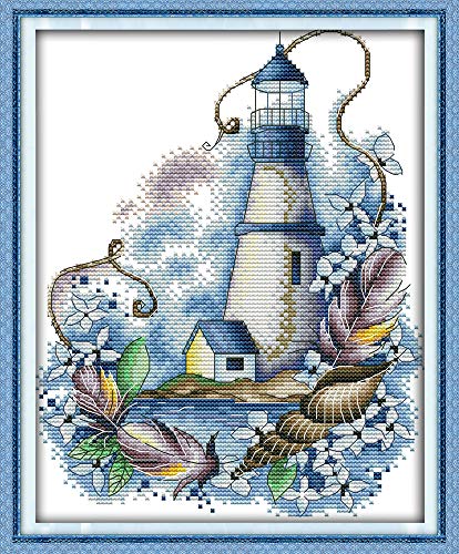 YEESAM ART Kreuzstich-Set, gestempelt für Erwachsene, Anfänger, Kinder, blaues Leuchtturm, Baumblatt, 11 Karat, 28 x 37 cm, DIY-Stickerei-Set mit einfachen, Nadelspitze, Weihnachten YEESAM ART Kreuzstich-Set, gestempelt für Erwachsene, Anfänger, Kinder, blaues Leuchtturm, Baumblatt, 11 Karat, 28 x 37 cm, DIY-Stickerei-Set mit einfachen, Nadelspitze, Weihnachten von YEESAM ART