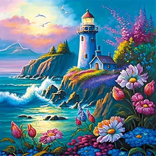 YEESAM ART Kreuzstich-Set, vorgedruckt, Leuchtturm und Blumen am Meer, 11 Karat gestempelt, DIY-Stickset, 36,1 x 36,1 cm YEESAM ART Kreuzstich-Set, vorgedruckt, Leuchtturm und Blumen am Meer, 11 Karat gestempelt, DIY-Stickset, 36,1 x 36,1 cm von YEESAM ART