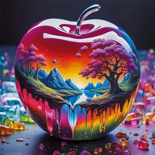 YEESAM ART Kreuzstich-Set, vorgedruckt, schöne Landschaft in einem Apfel, 11 Karat geprägt, DIY-Stickset, 36,1 x 36,1 cm YEESAM ART Kreuzstich-Set, vorgedruckt, schöne Landschaft in einem Apfel, 11 Karat geprägt, DIY-Stickset, 36,1 x 36,1 cm von YEESAM ART