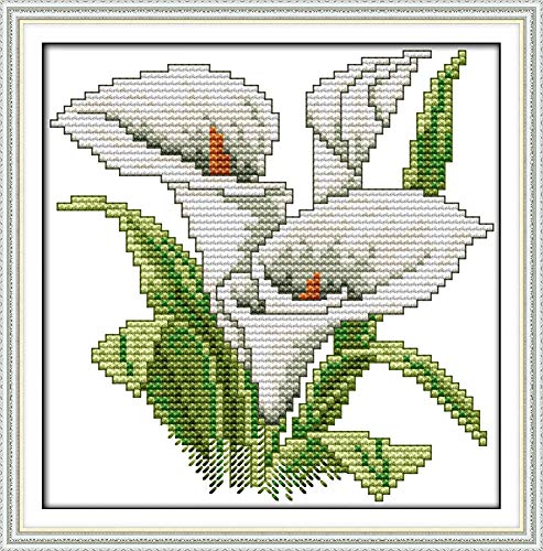 YEESAM ART Kreuzstich-Set für Erwachsene, Anfänger, Kinder, Calla-Lilie, weiße Blumen, 11 Ct, 21 x 21 cm, Stickerei-Set mit einfachen, lustigen vorgedruckten Mustern, Nadelspitze, Weihnachten (weiß) YEESAM ART Kreuzstich-Set für Erwachsene, Anfänger, Kinder, Calla-Lilie, weiße Blumen, 11 Ct, 21 x 21 cm, Stickerei-Set mit einfachen, lustigen vorgedruckten Mustern, Nadelspitze, Weihnachten (weiß) von YEESAM ART
