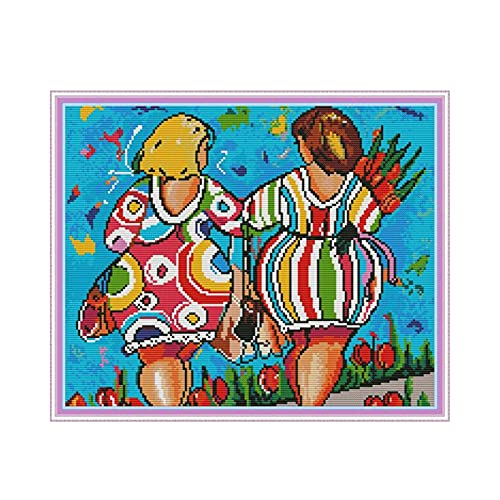YEESAM ART Kreuzstich-Set für Erwachsene, Anfänger, Kinder, Mädchen, bunte Röcke, 11 Ft, 50 x 42 cm, Stickerei-Set mit Mustern, Nadelspitze, Weihnachten (Mädchen) von YEESAM ART