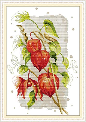 YEESAM ART Kreuzstich-Set für Erwachsene, Anfänger, Kinder, rote Stachelbeere, 11 Ct, 37 x 51 cm, Stickerei-Set mit Mustern, Nadelspitze, Weihnachten (rot) von YEESAM ART