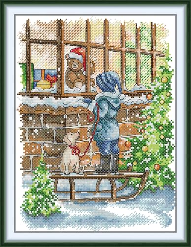 YEESAM ART Kreuzstich-Set für Erwachsene, Anfänger, Neujahr, Weihnachten, Fenster-Display, vorgedruckt, 11 Karat, DIY-Stickerei-Starter-Set, einfaches Nähset, Heimdekoration YEESAM ART Kreuzstich-Set für Erwachsene, Anfänger, Neujahr, Weihnachten, Fenster-Display, vorgedruckt, 11 Karat, DIY-Stickerei-Starter-Set, einfaches Nähset, Heimdekoration von YEESAM ART
