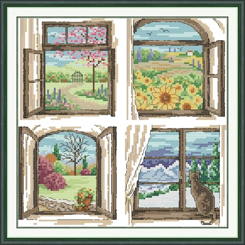 YEESAM ART Kreuzstich-Set für Erwachsene, Anfänger, vier Jahreszeiten, vorgedruckt, 11 Karat, DIY gestempelt, Stickerei-Starter-Set, einfaches Nähset, Heimdekoration YEESAM ART Kreuzstich-Set für Erwachsene, Anfänger, vier Jahreszeiten, vorgedruckt, 11 Karat, DIY gestempelt, Stickerei-Starter-Set, einfaches Nähset, Heimdekoration von YEESAM ART