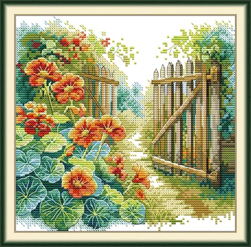 YEESAM ART Kreuzstich-Set für Erwachsene und Anfänger, Blumen von The Fence, vorgedruckt, 11 Karat, DIY-Stickerei-Starter-Set, einfaches Nähset, Heimdekoration YEESAM ART Kreuzstich-Set für Erwachsene und Anfänger, Blumen von The Fence, vorgedruckt, 11 Karat, DIY-Stickerei-Starter-Set, einfaches Nähset, Heimdekoration von YEESAM ART