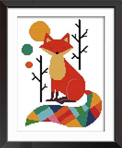 YEESAM ART Kreuzstich Stickerei Set für Erwachsene Anfänger Kinder, Bunt Fuchs Sieben Farbe Schwanz 11CT 28×38 cm Vorgedruckten DIY Stickerei Handarbeit Kits (Fox) von YEESAM ART