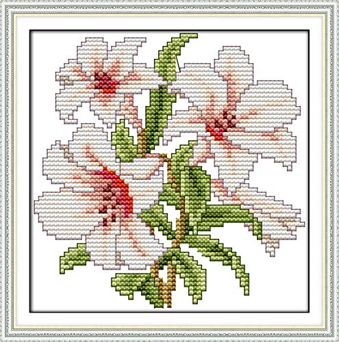 YEESAM ART Kreuzstich Stickerei Set für Erwachsene Anfänger Kinder, Lilie Blumen 11CT 21×21 cm Vorgedruckten DIY Stickerei Handarbeit Kits (Lilie) von YEESAM ART