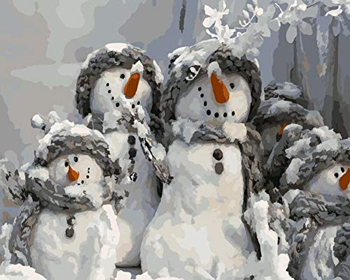 YEESAM ART Malen nach Zahlen Erwachsene Kinder, Niedlich Weihnachten Schneemann 40x50 cm Leinen Segeltuch, DIY ölgemälde Weihnachten Geschenke von YEESAM ART