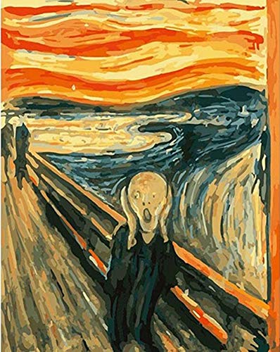 YEESAM ART Malen nach Zahlen für Erwachsene, Anfänger, Kinder, Shout & Desperate Scream of Edward Munch, 40,6 x 50,8 cm, Leinen-Leinwand, Acryl, Stressabbau weniger Zahlen, Malen, Geschenke (berühmte von YEESAM ART