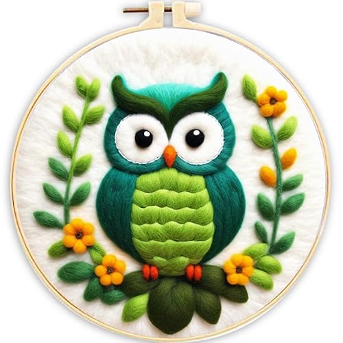 YEESAM ART Nadelfilz-Bilder-Kits Schwarze Katze Blume für Anfänger Erwachsene, DIY Wollfilz Malerei Starter Kit mit Rahmen und Werkzeugen für Wohnkultur (Eule) von YEESAM ART