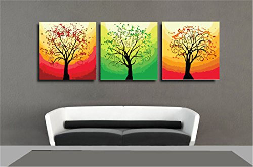 YEESAM ART Neuerscheinungen Malen nach Zahlen 3 teilig bilder für Erwachsene - Farbiger Baum Tree 16 * 16 Zoll Leinen Segeltuch - DIY ölgemälde ölfarben Weihnachten Geschenke (Mit Rahmen) von YEESAM ART