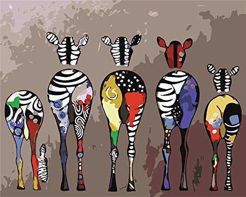 YEESAM ART Neuerscheinungen Malen nach Zahlen für Erwachsene Kinder - Colorful Zebra Bunt Animals Tiere 16 * 20 Zoll Leinen Segeltuch - DIY ölgemälde ölfarben Weihnachten Geschenke (Mit Rahmen) von YEESAM ART
