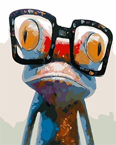 YEESAM ART Neuerscheinungen Malen nach Zahlen für Erwachsene Kinder - Frosch mit Brille 16 * 20 Zoll Leinen Segeltuch - DIY ölgemälde ölfarben Weihnachten Geschenke (Frosch, Ohne Frame) von YEESAM ART