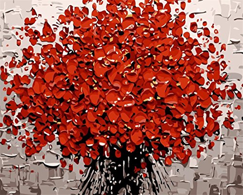 YEESAM ART Neuerscheinungen Malen nach Zahlen für Erwachsene Kinder - Schön Rot Blume 16 * 20 Zoll Leinen Segeltuch - DIY ölgemälde ölfarben Weihnachten Geschenke (Rote Blume, Mit Rahmen) von YEESAM ART