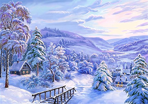 YEESAM ART Neuheiten Malen nach Zahlen Erwachsene Kinder, Winter Schnee Aussicht 40x50 cm Leinen Segeltuch, DIY ölgemälde Weihnachten Geschenke von YEESAM ART