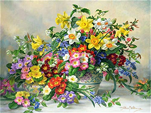 YEESAM ART Malen nach Zahlen für Erwachsene Anfänger Blumenwut 40x50cm Leinen Leinwand Acryl DIY Zahlenmalsets Wandkunst Dekoration (mit Rahmen) von YEESAM ART