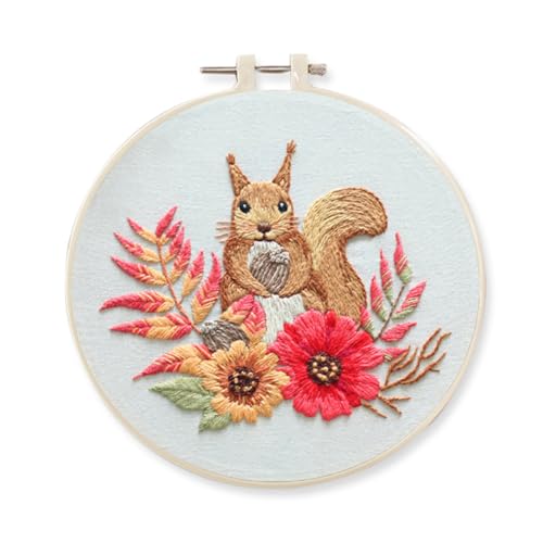 YEESAM ART Stickerei Starter Kit mit Eichhörnchen und Blumen Mustern, komplettes Set DIY Stickerei Kreuzstich Kits für Erwachsene Anfänger Handarbeit Nähen YEESAM ART Stickerei Starter Kit mit Eichhörnchen und Blumen Mustern, komplettes Set DIY Stickerei Kreuzstich Kits für Erwachsene Anfänger Handarbeit Nähen von YEESAM ART