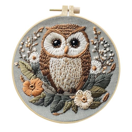 YEESAM ART Stickerei-Starter-Set mit Eule mit zierlichen Blumenmustern, komplettes Set, DIY-Stickerei-Kreuzstich-Sets für Erwachsene, Anfänger, Handarbeit, Nähen von YEESAM ART