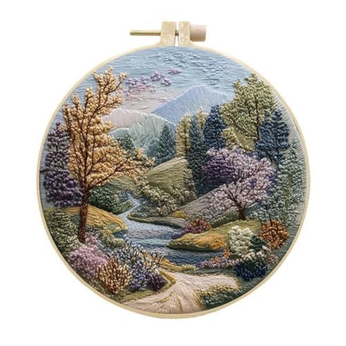 YEESAM ART Stickerei-Starter-Set mit Hillside Stream Farben, Ansichtsmuster, komplettes Set, DIY-Stickerei-Kreuzstich-Set für Erwachsene, Anfänger, Handarbeit, Nähen YEESAM ART Stickerei-Starter-Set mit Hillside Stream Farben, Ansichtsmuster, komplettes Set, DIY-Stickerei-Kreuzstich-Set für Erwachsene, Anfänger, Handarbeit, Nähen von YEESAM ART