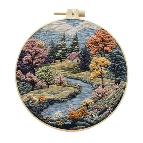 YEESAM ART Stickerei-Starter-Set mit Valley Cottage Flussblick-Mustern, komplettes Set, DIY-Stickerei-Kreuzstich-Sets für Erwachsene, Anfänger, Handarbeit, Nähen YEESAM ART Stickerei-Starter-Set mit Valley Cottage Flussblick-Mustern, komplettes Set, DIY-Stickerei-Kreuzstich-Sets für Erwachsene, Anfänger, Handarbeit, Nähen von YEESAM ART
