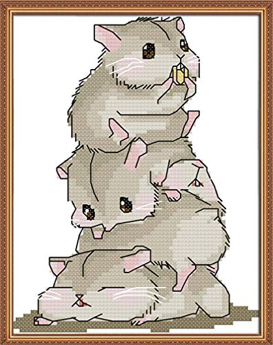 YEESAM ART Ungestempeltes Kreuzstich-Set für Erwachsene, fünf kleine Hamster, 14 Karat, unbedruckt, Stickset, Handarbeit, Wandkunst, Dekoration von YEESAM ART