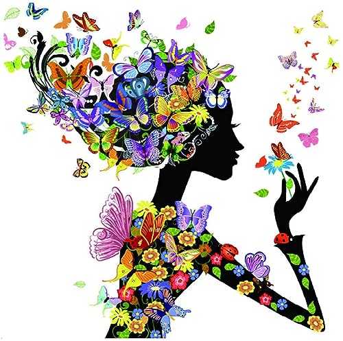 YEESAM Art Kreuzstich-Set für Erwachsene, 11CT, 36 x 46 cm – Himmel-Motiv mit Blumenmädchen, vorgedrucktes Stickset, bestickte Wanddekoration für Zuhause von YEESAM ART