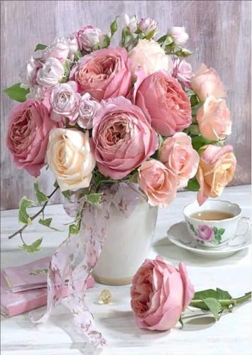 YEESAM Art Vorgedrucktes Kreuzstich-Set für Erwachsene und Anfänger, Rosenblumen in Vase, 11-fädig, geprägt, 36 x 46 cm, Stickset, Wandkunst, Heimdekoration YEESAM Art Vorgedrucktes Kreuzstich-Set für Erwachsene und Anfänger, Rosenblumen in Vase, 11-fädig, geprägt, 36 x 46 cm, Stickset, Wandkunst, Heimdekoration von YEESAM ART