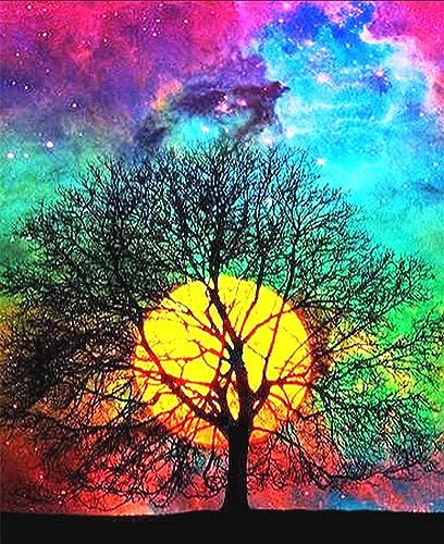 YEESAM Art Kreuzstich-Set für Erwachsene, 11 CT, 36 x 46 cm, Himmelsdruck, Kreuzstich-Set mit Baum des Lebens und Mond, farbenfroher Himmel, geprägte Sticksets für Erwachsene, Wandkunst, YEESAM Art Kreuzstich-Set für Erwachsene, 11 CT, 36 x 46 cm, Himmelsdruck, Kreuzstich-Set mit Baum des Lebens und Mond, farbenfroher Himmel, geprägte Sticksets für Erwachsene, Wandkunst, von YEESAM ART