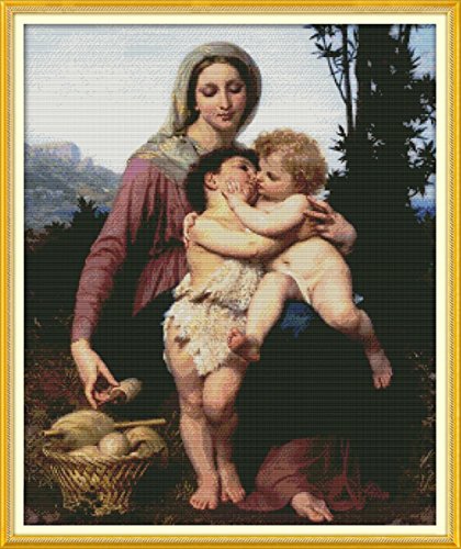 yeesam Art® New Kreuzstich Kits anspruchsvoll – Madonna und Sohn (14 Count 55 × 65 cm weiß Leinwand, Naht Christmas Gifts von YEESAM ART