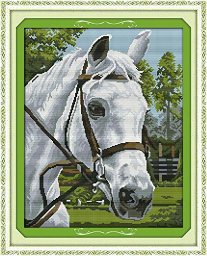 yeesam Art® New Kreuzstich Kits anspruchsvoll – Whitehorse 14 Count 37 x 46 cm Weiß Leinwand, Naht Christmas Gifts von YEESAM ART