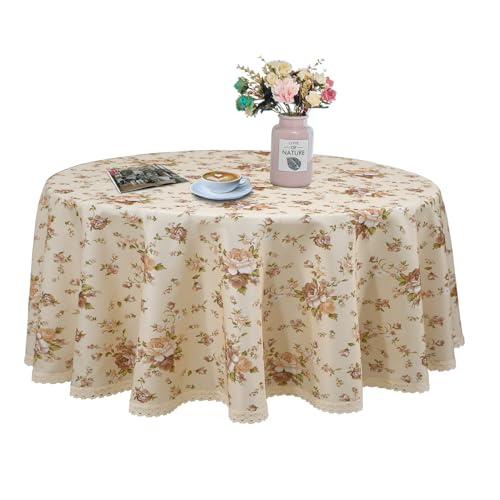 YEESSION Runde Tischdecke mit Blumendruck, 178 cm, schmutzabweisend und wasserdicht, Weintischabdeckung für Küche, Esszimmer, Innen- und Außenbereich, Buffet, Tischdekoration (beigefarbener von YEESSION