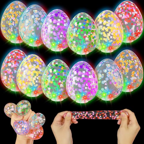 12 Stück Ostereier mit leuchtendem Quetschspielzeug – Magische Oster-Quetschbälle für Kinder Osterjagd & Partybevorzugungen! von YEGEER