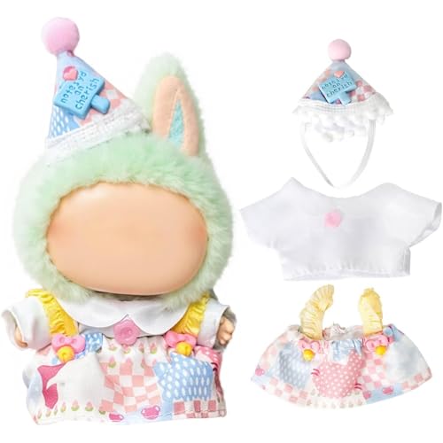 17 cm Puppenkleidung, 4 Stück Kleidung für Puppen-Outfit, Zubehör für Kleidung + Stirnband + Schal + Gürtel (ohne Puppe), stilvolle entzückende Puppenkleidung (weißes Hemd + buntes Kleid + bunter Hut) von YEHOOM