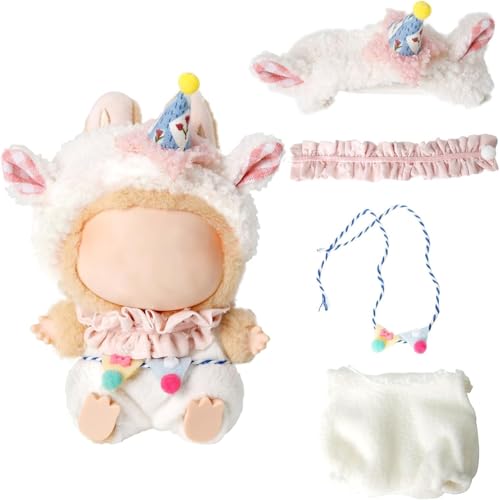 17 cm Puppenkleidung, 4 Stück Kleidung für Puppen-Outfit, Zubehör für Kleidung + Stirnband + Schal + Gürtel (ohne Puppe), stilvolle entzückende Puppenkleidung (weißes Stirnband + rosa Schal + weiße von YEHOOM