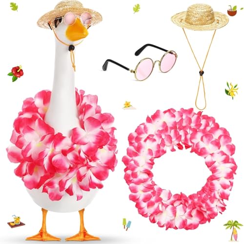 YEHOOM Hawaiianische Luau-Verandags-Outfits für Kunststoff-Gans, Rasen, Terrasse, Statue, Kleidung, Kostüm, Sommer, Outdoor-Dekoration (Rosa) von YEHOOM