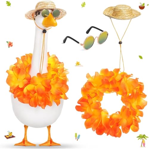 YEHOOM Hawaiianische Luau-Verandags-Outfits für Kunststoff-Gans, Rasen, Terrasse, Statue, Kleidung, Kostüm, Sommer, Outdoor-Dekoration (tropisches Orange) von YEHOOM