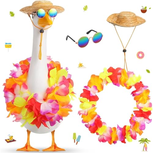 YEHOOM Hawaiianische Luau-Verandags-Outfits für Kunststoff-Gans, Rasen, Terrasse, Statue, Kleidung, Kostüm, Sommer, Outdoor-Dekoration (tropisches Rot) von YEHOOM